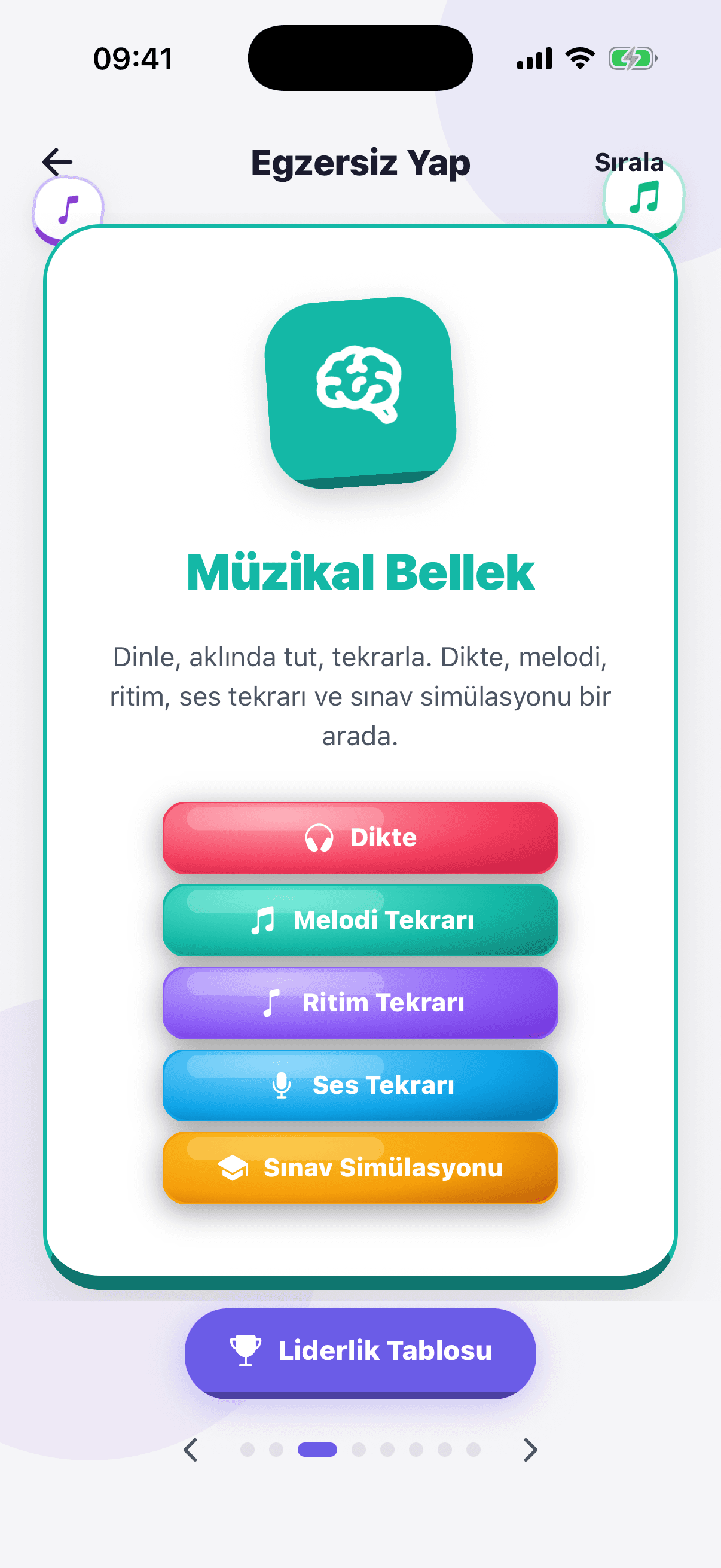 Müzik Dersim uygulaması — Müzikal Bellek ekranı